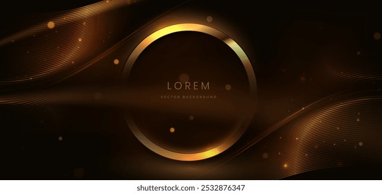 Elegante círculo dourado brilhando com efeito de iluminação brilho no fundo preto. Design de prêmio de modelo. Ilustração vetorial