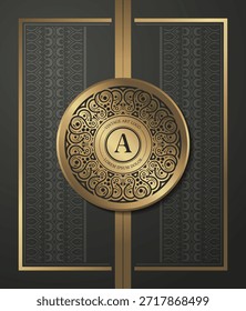 Elegante Círculo Dourado Inicial A Logo no fundo padrão vintage