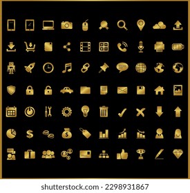 Elegant golden color business concept vector icons set.