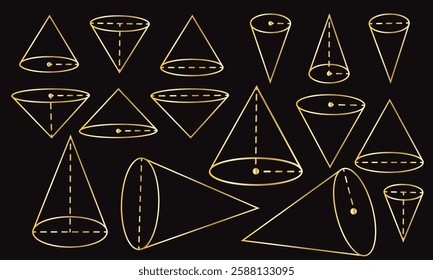 Elegant golden cone set for math exercise