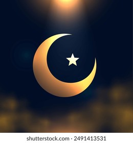 elegant golden crescent icon background with smoke and light effect vector