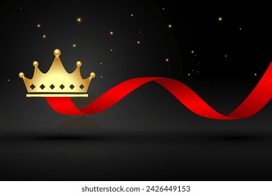 elegant golden crown background with red ribbon design vector
