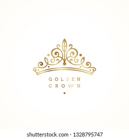 Elegant golden crown logo on white background. Vector illustration.