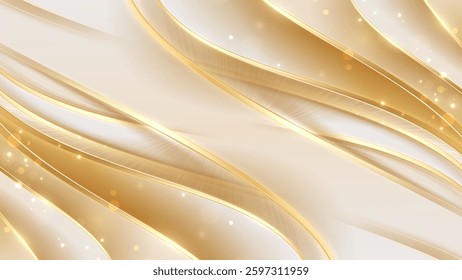 Elegant golden curves on a cream background. Elegant 3D realistic paper cut style. Vector illustration with a soft and beautiful feel.