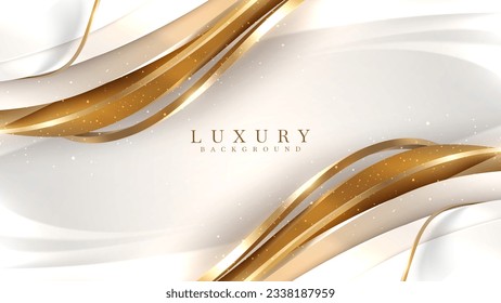 Elegant golden curves on white luxury background decorated with glitter light effect.