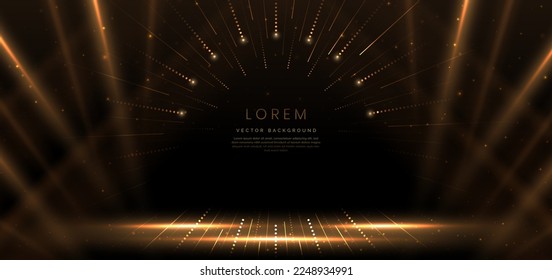 Elegant golden dot glowing with lighting effect sparkle on black background. Template premium award design. Vector illustration