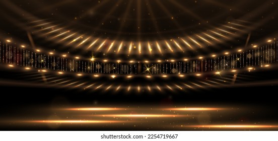 Elegant golden dot glowing with lighting effect sparkle on black background. Template premium award design. Vector illustration