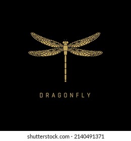 Elegant golden dragonfly. Vector illustration.