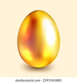 Elegant golden egg with smooth reflective surface positioned against neutral backdrop. Symbolizes wealth, prosperity, and new beginnings. Captivating design for diverse uses.