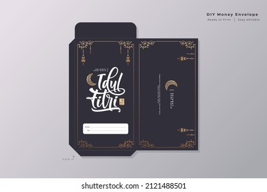 Elegant Golden Eid Mubarak Money Envelope Template Design Words Idul Fitri Means Indonesian Eid Mubarak