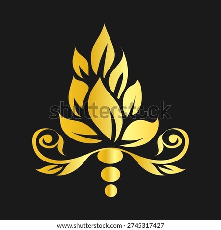 Elegant golden flame lotus vector illustration on a black background, symbolizing creativity, passion, and refinement with ornate details and sophisticated design.