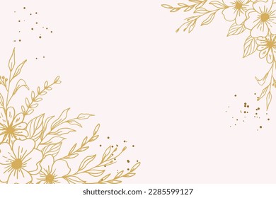 Elegant golden floral background with hand drawn flowers and leaves illustration decoration