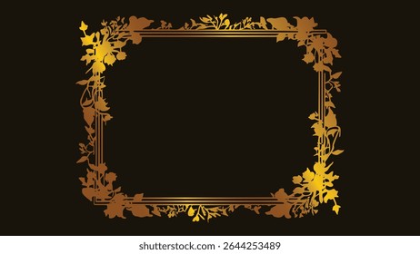 Elegant golden floral frame border vector. Featuring intricate floral designs and a luxurious gold finish on a dark background, this decorative element is perfect for invitations, cards, and more. 