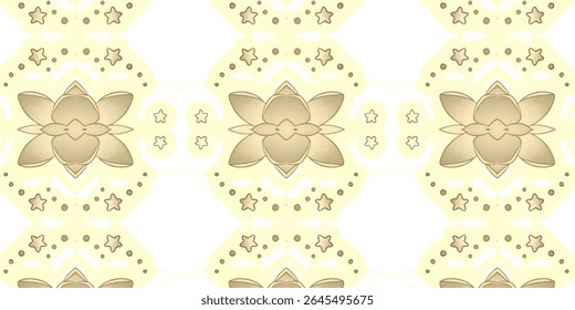 Elegant golden floral pattern with intricate starry accents, blending vintage and modern aesthetics for luxurious designs in wallpapers, fabrics, and art projects