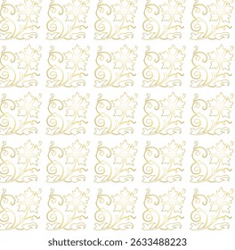 Elegant golden floral pattern seamless repeat design for decorative backgrounds and textile applications