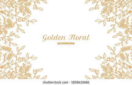 Elegant Golden Floral Plants Leaves Hand Drawn Illustration Background