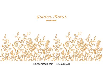 Elegant Golden Floral Plants Leaves Hand Drawn Illustration Background