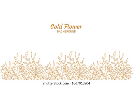 Elegant Golden Floral Plants Leaves Hand Drawn Illustration Background