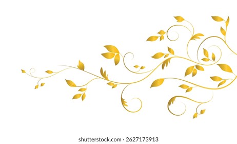 Elegant golden floral swirl with decorative leaves on white background ideal for designs and decor art
