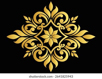 Elegant Golden Flourish Design on Black Background Ornate Vintage Decoration Detailed Ornamental Pattern Decorative Element Intricate Design