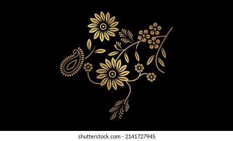 Elegant golden flower vector design, Isolated gold color flower silhouette art.