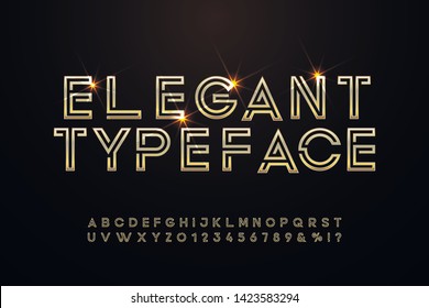 Elegant Golden Font And Alphabet In Art Deco Style.