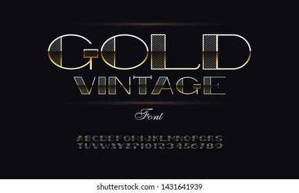 Elegant golden font and alphabet in Art deco style.