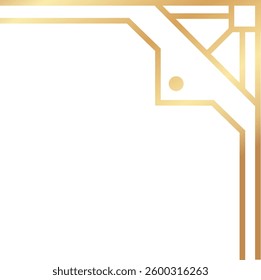Elegant golden frame featuring art deco style, enhancing a pristine white background, ideal for invitations, posters, or sophisticated decorations in any setting
