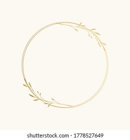 Elegant golden frame with leaves. Wedding luxury template. Vector isolated illustration.