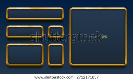 Elegant golden frames and buttons with a metallic effect on a dark blue background, perfect for modern UI design. Vector illustration.