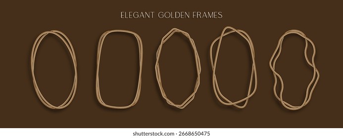 Elegant Golden Frames Set. Thin Line Gold Borders Luxury Minimalist Collection. 