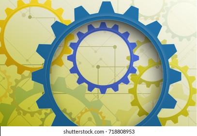 Elegant golden gears abstract background. High quality abstract gold wallpaper. Futuristic golden compass. Blinding metal background. Template dazzling vector illustration modern 2018 trend.