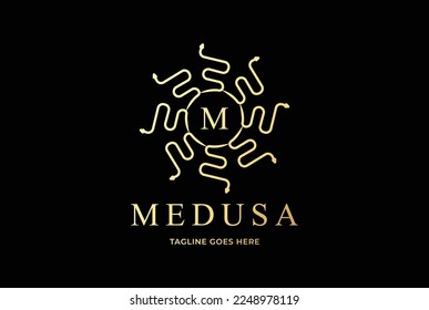 Elegant Golden Geometric Snake Star for Medusa God Logo Design