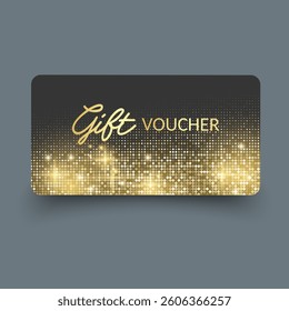 Elegant golden Gift Voucher Card with glitter texture