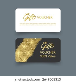 Elegante Golden Gift Voucher com ouro Glitter para ocasiões especiais