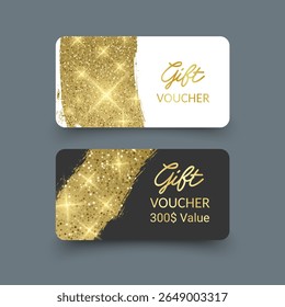 Elegante Golden Gift Voucher com ouro Glitter para ocasiões especiais