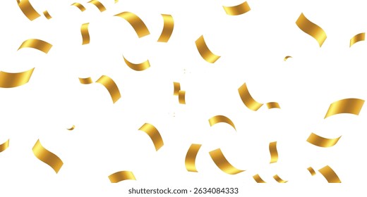 Elegant golden glitter background featuring falling confetti, shimmering particles, and radiant golden dust. Festive explosion of confetti. Gold glitter background. Golden dots. Vector illustration.