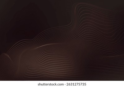 Elegant golden glowing wave lines with lighting effect sparkle on brown background. Template premium award design. Vector illustration. Mocha mousse 