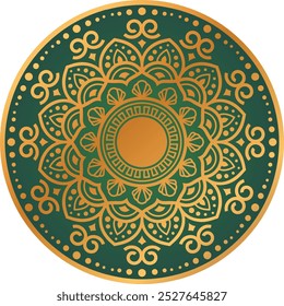 Elegantes goldenes und grünes kreisförmiges Muster Clipart für luxuriöses Logo-Design und Grenzvorlagen