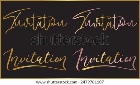 Elegant golden hand written vector Invitation calligraphy word, Isolated on a black background.