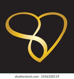 Elegant Golden Heart Shaped Infinity Symbol on Black Background Representing love, eternity, and elegance in a minimalist style.