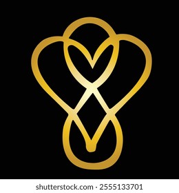 Elegant Golden Infinity Heart Design Inspires Love and Unity on Black Background. Perfect for themes of love, unity, and luxury, conveying a sense of sophistication and grace.