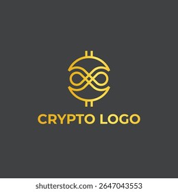 Elegant golden infinity logo symbolizing blockchain. crypto. and digital finance. Perfect for cryptocurrency branding. fintech identity. and modern tech-related visual design projects.