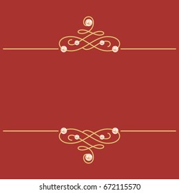 Elegant golden knot sign. Burgundy red illustration, beautiful calligraphic flourish dividers with pearls. Can be used for decorate cards, wedding invitations, border, decorate books. Vector