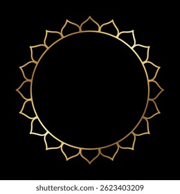 Elegant Golden Lacy Round Frame Vector with Ethnic and Ornamental Design on Black Background