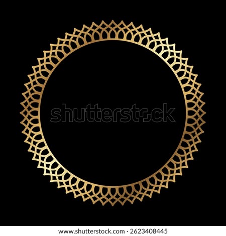 Elegant Golden Lacy Round Frame Vector with Ethnic and Ornamental Design on Black Background