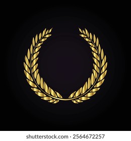 Elegant golden laurel wreath with a luxurious design symbolizing honor and excellence on black  
