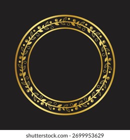 Elegant golden laurel wreath vector frame for decorations and certificates isolated on black background circular royal flourish design