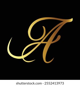 Elegant Golden Letter A Calligraphy Design on Black Background