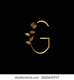 Elegant Golden Letter G with Floral Design on Black Background for Luxury Branding and Aesthetic Appeal